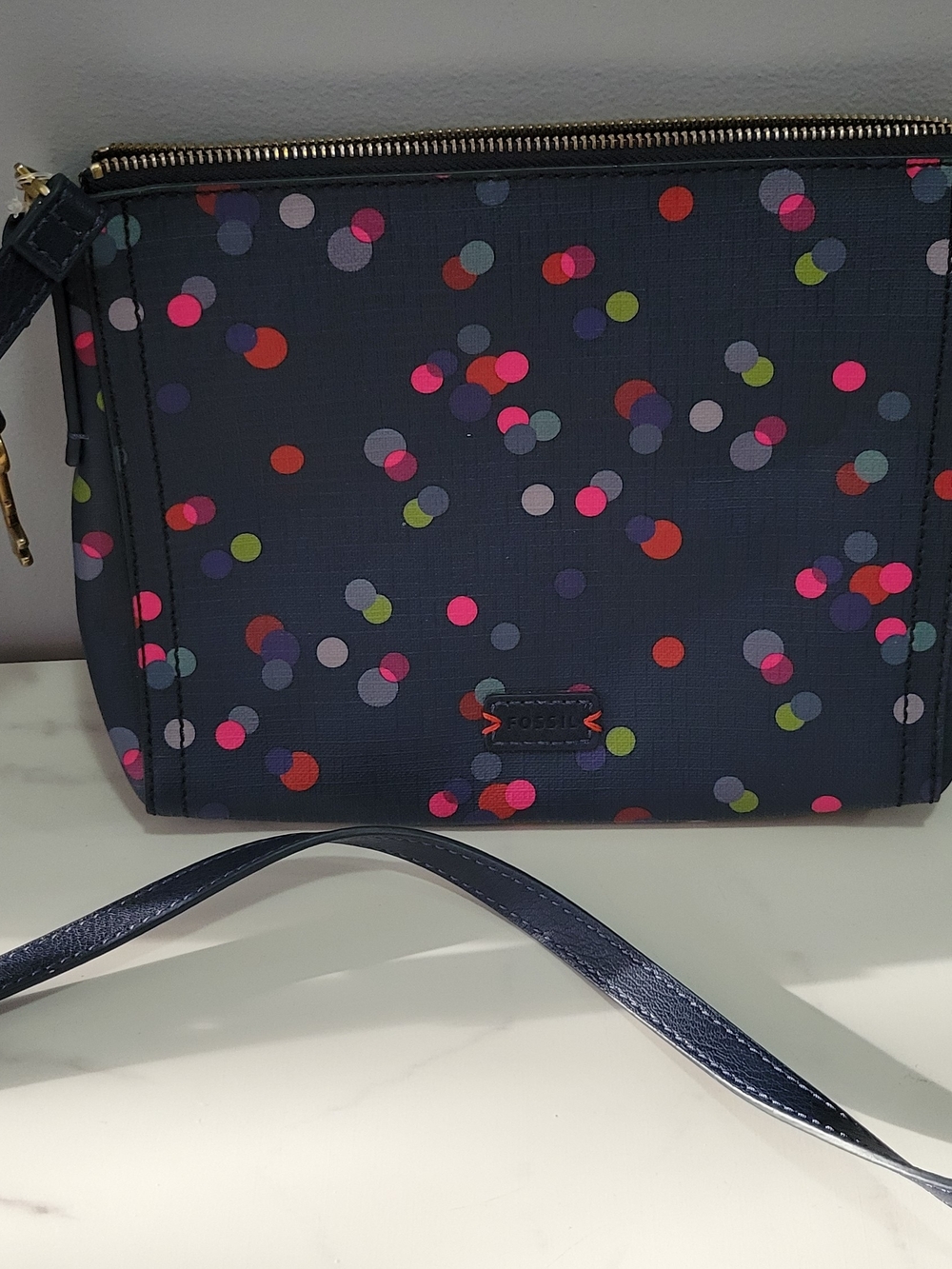 Fossil Navy Confetti Dot Crossbody Bag
